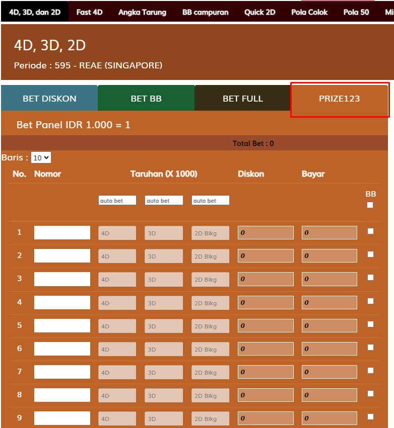 Tipe Bett Prize 123 di Hantogel