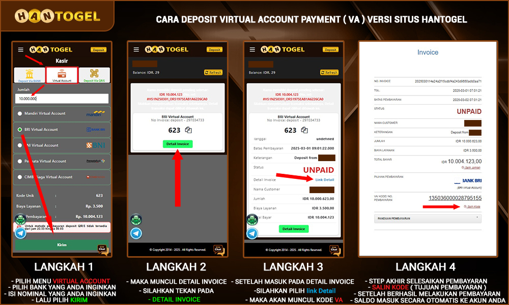 Cara Deposit Virtual Account Payment Situs Hantogel dan Keuntungannya