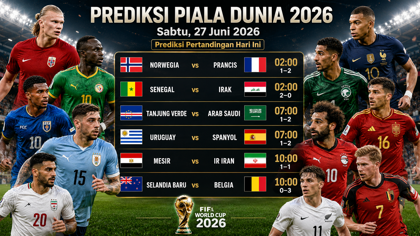 Prediksi Piala Dunia 27 Juni 2026: Prancis, Spanyol, Belgia, dan Senegal Siap Berburu Kemenangan