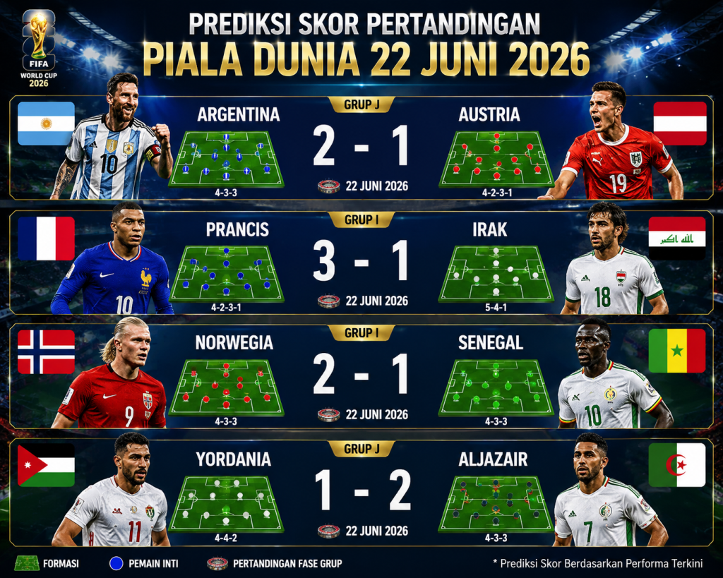 Prediksi Skor Pertandingan Piala Dunia 22 Juni 2026
