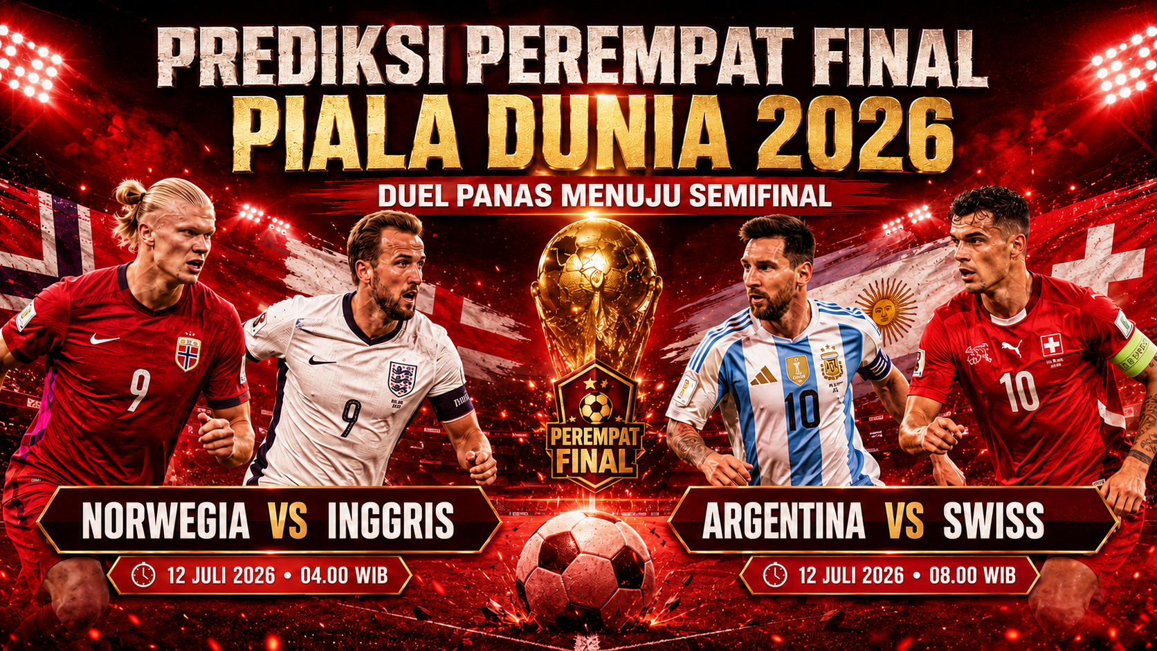 Prediksi Perempat Final Piala Dunia 2026: Norwegia Tantang Inggris, Argentina Hadapi Swiss dalam Dua Duel Penentu Semifinal