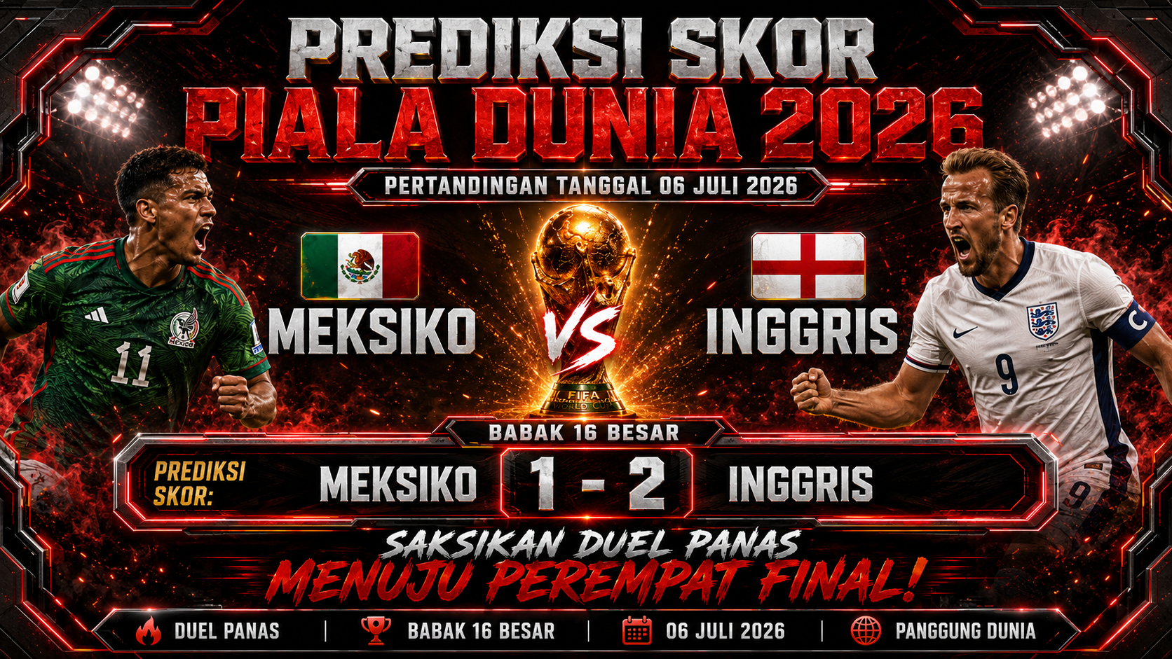 Prediksi Skor Piala Dunia 2026 Besok: Meksiko vs Inggris, Duel Panas Menuju Perempat Final